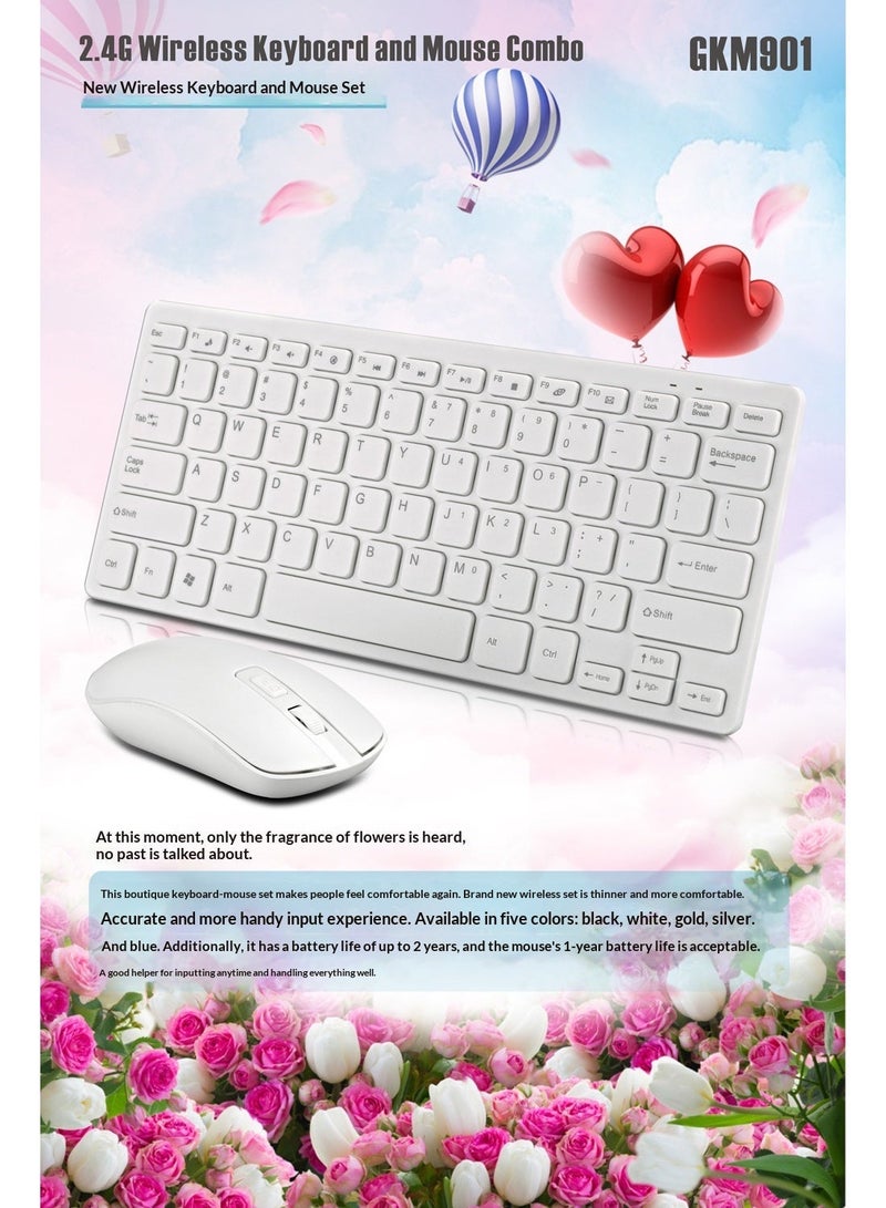 مجموعة كومبو لوحة مفاتيح وماوس لاسلكية، ماوس لليد اليمنى، USB لاسلكي 2.4 جيجا هرتز، متوافق مع الكمبيوتر الشخصي والكمبيوتر المحمول، أبيض - Image 2